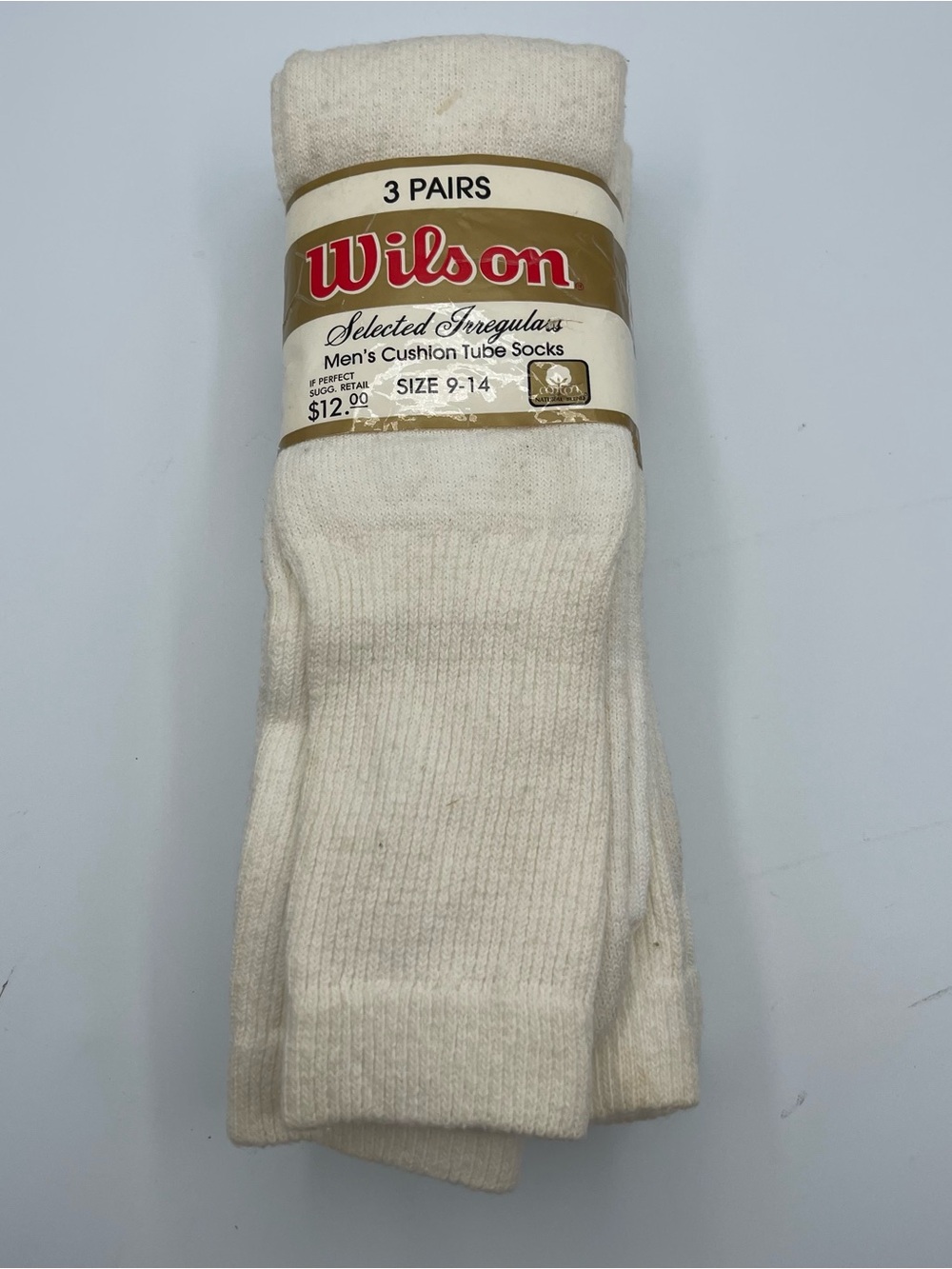 Vintage Wilson Men’s cream cushion cotton tube socks 3 pair size 9-14 USA